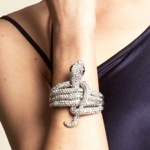 Vintage 1980’s Yuhong Pave Rhinestones Hinged Clamper Cuff Snake Bracelet